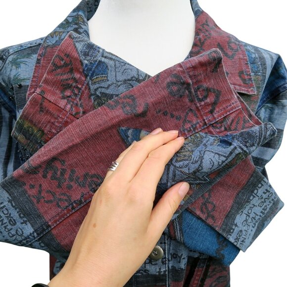 Chico's Embellished Denim Cropped Jean Jacket with Beads Size 1 Medium - Picture 5 of 6